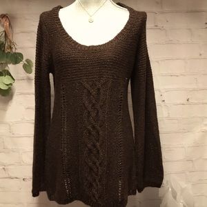 FaLL SWEATER Raisey CABEL KNIT mocha brown shimmer wool & acrylic XL